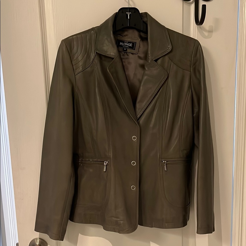 Olive green leather blazer